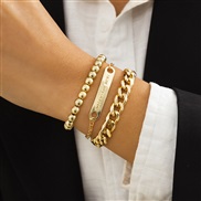( Gold   )occidental style  punk geometry beads set  brief Word mash up all-Purpose bracelet woman