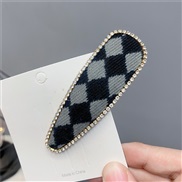 ( Black grey )Korean style diamond leopard drop grid watch-face hair clip temperament woman