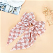 ( Pink)grid bow hair clip  retro wind  Korean style Cloth woman