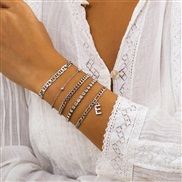 ( Gold Suit  )occidental style multilayer embed Word geometry hollow retro claw chain temperament Rhinestone bracelet