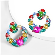 ( Color)occidental style fashion Alloy diamond Rhinestone geometry earrings woman trend personality arringearrings