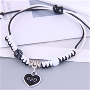 Korean style fashion Metal concise love black rope bracelet