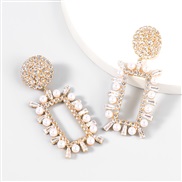 ( Gold)occidental style fashion Alloy diamond zircon embed Pearl square earring woman super trend earrings arringearrin