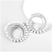 ( Silver)fashion super claw chain series Alloy diamond embed Pearl Round earrings woman occidental style trend arringea