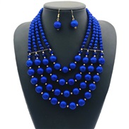 ( blue)occidental style exaggerating color imitate Pearl necklace multilayer set