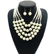 ( white)occidental style exaggerating color imitate Pearl necklace multilayer set