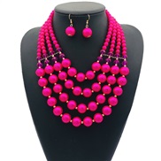 ( rose Red)occidental style exaggerating color imitate Pearl necklace multilayer set