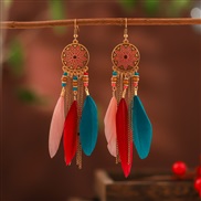 (DC  color )creative Round sun feather earrings woman  occidental style brief leaves tassel earring  samll