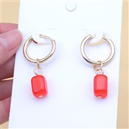 ( red)Autumn and Winter temperament earrings woman Korea big color buckle all-Purpose ear stud high