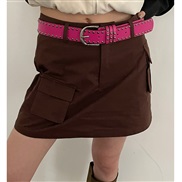 ( rose Red)belt woman white Cowboy all-Purpose surface buckle belt ornament trend fashion Rivet belt