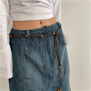 ( Brown)ethnic style weave rope slim personality tassel rope beads belt beltins wind more