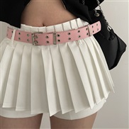 ( Pink) belt woman punk Double row buckle belt all-Purpose black thin Cowboy belt