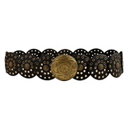 (115cm)( black A style) occidental style retro Cowboy wind personality belt lady exaggerating Round hollow Metal width 