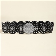 (115cm)( anti silver black A style) occidental style retro Cowboy wind personality belt lady exaggerating Round hollow 