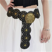 ( black cm)occidental style Girdle lady big beltPU ornament Dress retro hollow medium belt all-Purpose fashion