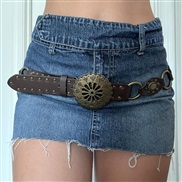 ( brown)retro Cowboy wind personality hollow splice belt Metal ornament buckle belt