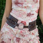 ( brown)samll wind Double buckle Rivet width belt women accessoriesPU leather Girdle