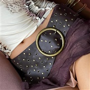( brown) retro wind RivetPU leather belt fashion personality women dress accessories belt