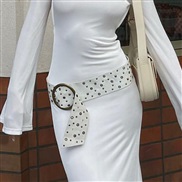 (107cm)( white) retro wind RivetPU leather belt fashion personality women dress accessories belt
