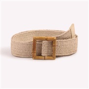 (100cm)( Beige)woman Korean style summerPP elasticity weave buckle belt all-Purpose beautiful leisure ethnic style woma