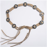 (150cm)( khaki) wind mosaic Beads retro fitting belt Round Bohemia wind velvet surface fashion lady rope