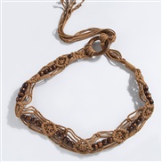(130cm)(D brown)Bohemia buckle rope weave ethnic style handmade woman belt leisure wind rope