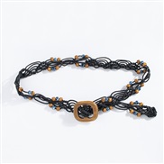 (103cm)( black)Bohemia rope weave ethnic style handmade woman belt leisure wind fine buckle rope