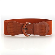 ( brown)Girdle  Dress women belt leather bag buckle animal pattern elasticity Tightness width belt woman