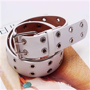 (110cm)( white)belt woman  Double row eyes trend leather Metal hollow women dress punk belt