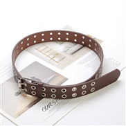 (110cm)( brown)belt woman  Double row eyes trend leather Metal hollow women dress punk belt