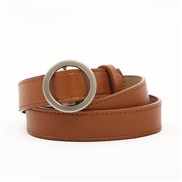 (105cm)(light brown) belt woman PU leather Round buckle Korean style leisure brief Cowboy Dress lady belt