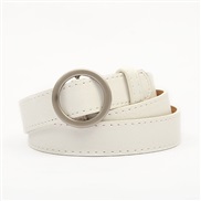 (105cm)( white) belt woman PU leather Round buckle Korean style leisure brief Cowboy Dress lady belt