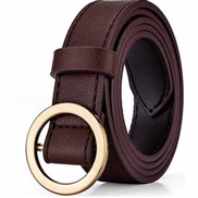 (105cm)( gold buckle) belt woman PU leather Round buckle Korean style leisure brief Cowboy Dress lady belt