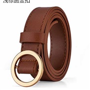 (105cm)(light brown gold buckle) belt woman PU leather Round buckle Korean style leisure brief Cowboy Dress lady belt