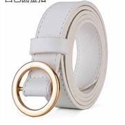 (105cm)( white gold buckle) belt woman PU leather Round buckle Korean style leisure brief Cowboy Dress lady belt