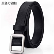(105cm)( black silver buckle) belt woman PU leather Round buckle Korean style leisure brief Cowboy Dress lady belt