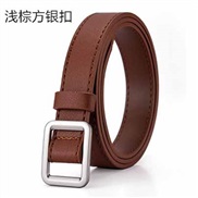 (105cm)(light brown silver buckle) belt woman PU leather Round buckle Korean style leisure brief Cowboy Dress lady belt