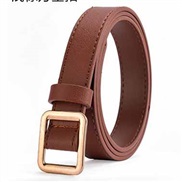 (105cm)(light brown gold buckle) belt woman PU leather Round buckle Korean style leisure brief Cowboy Dress lady belt