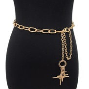(Gold) occidental style women belt leisure punk wind ornament meteor buckle Metal chain chain big