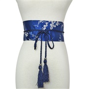 (60-90cm)( blue) day wind tassel Girdle embroidery collocation width belt ethnic style belt