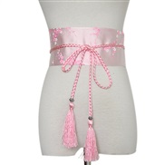(60-90cm)( Pink) day wind tassel Girdle embroidery collocation width belt ethnic style belt