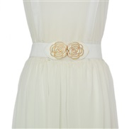 (68cm)( white)Korean style women samll Girdle fashion ornament Tightness belt flower buckle Girdle big