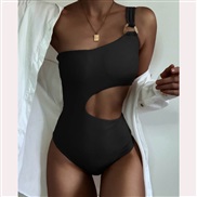 ( black)summer Swimwear occidental style pure color one-piece Swimsuit female beltins wind Swimsuit
