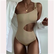 ( Cream colored )summer Swimwear occidental style pure color one-piece Swimsuit female beltins wind Swimsuit