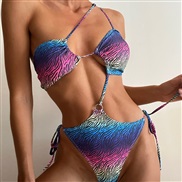 ( Gradual change Color)occidental style sexy gradual change color print backless set one-piece Swimsuit Swimwear