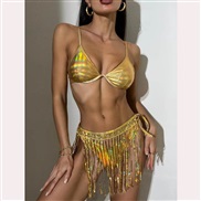 (Gold)occidental style three Swimsuit sequin tasselswimsuit Swimwear three set tassel occidental style women dress