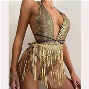 (Gold)Swimsuit women occidental style sexyV Swimsuitins wind tassel one-piece Swimsuit