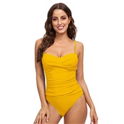 ( yellow)Swimwear pure color backless triangle Sling one-piece Swimsuit woman occidental style sexy Swimsuit