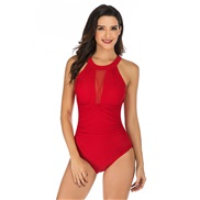 ( red)Swimsuit pure color occidental style triangle Swimsuit one-piece Swimwear lady one-piece Swimsuit woman