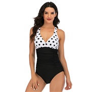 (black and white circle point)Swimsuit occidental style one-piece Swimsuit woman half print style sexy one-piece Swimwe